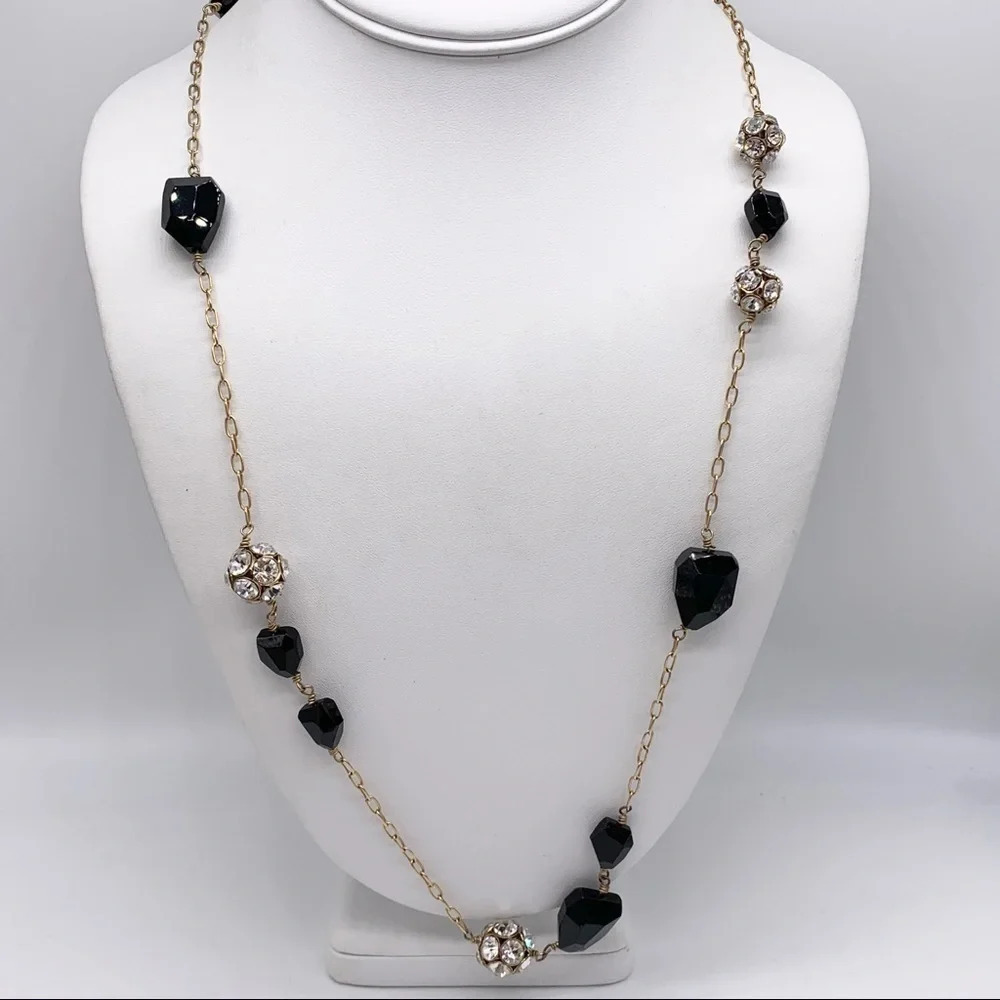 J. Crew Black Beaded and Jeweled Ball Station Necklace